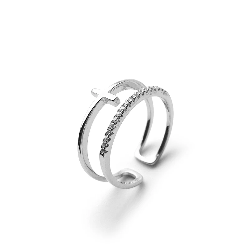 

K095 Silver 925 Men's Double line Open Adjustable Unisex Ring by Moyu