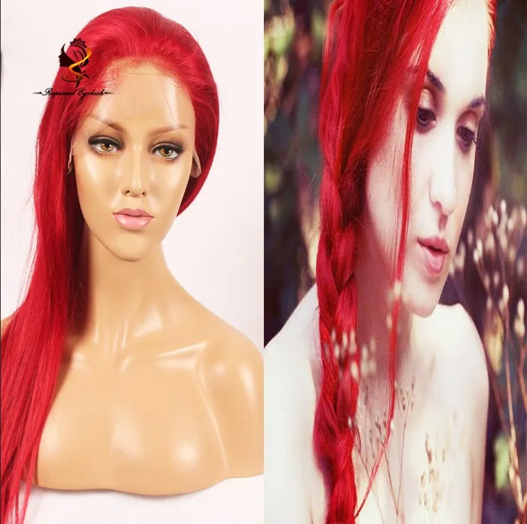 

Pre-Plucked Natural Looking Long Straight Red Brazilian Human Virgin Hair Full Lace Wigs with Baby Hair for Women