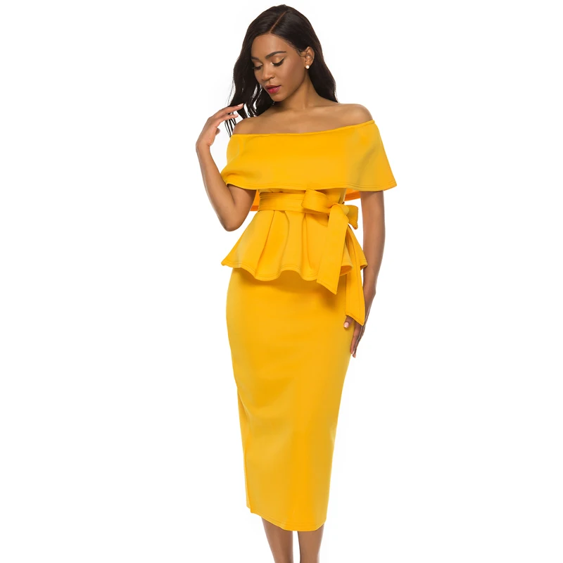 2 Pieces Sets Spring Women Pencil Skirts with One Shoulder Peplum Tops Suits Elegant Officewear Slim Jupes Lady Fashion Summer