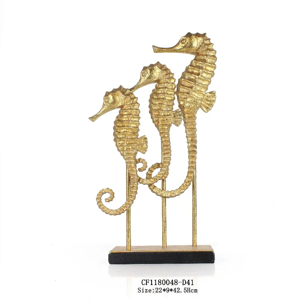 Resin Animal Gold Seahorse Ornament Sculpture Home Decoration for sale details