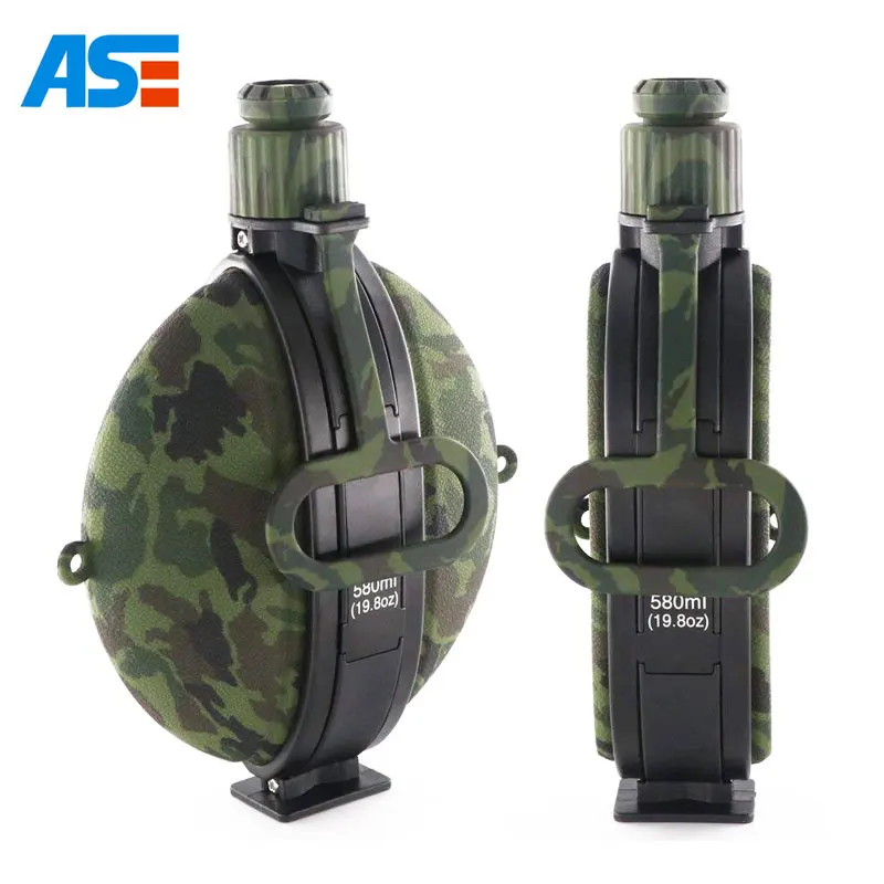 Collapsible Water Bottle, Military Portable Silicone Water Kettle Canteen with Compass Bottle Cap for Sports and Outdoor