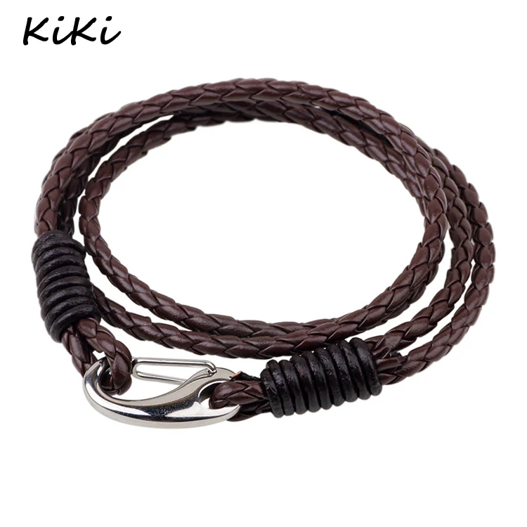 

Braided Leather Bracelet Set Black Brown Genuine Leather Wrap Bangle for Men Women, As picture