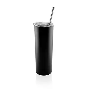 Image of 20 oz Skinny Stainless Steel Double Wall Vacuum Insulated Tumbler With BPA Free Lid, Straw, and Cleaning Brush