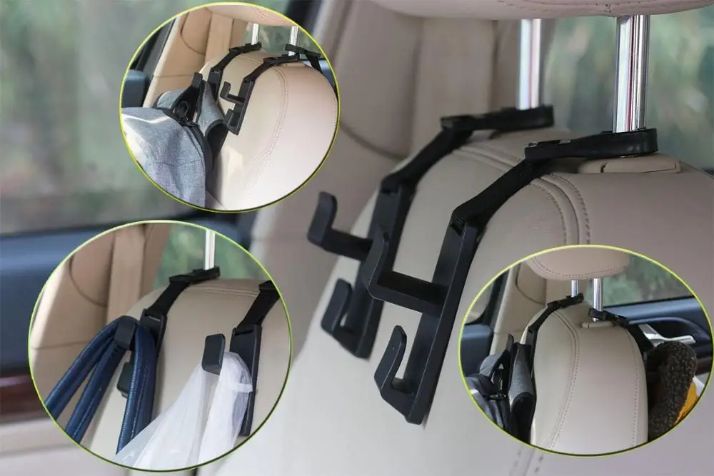 Strong and Durable Car Vehicle Seat back Headrest Hanger Holder Hook for Handbags Purses Coats and Grocery Bags