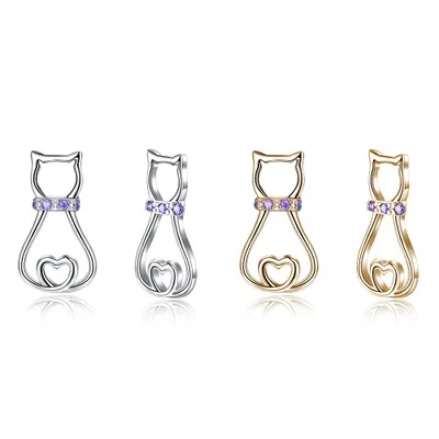 

Hot Selling Cubic Zircon 925 Sterling Silver Hollow Cat Stud Earrings, Silver/ gold