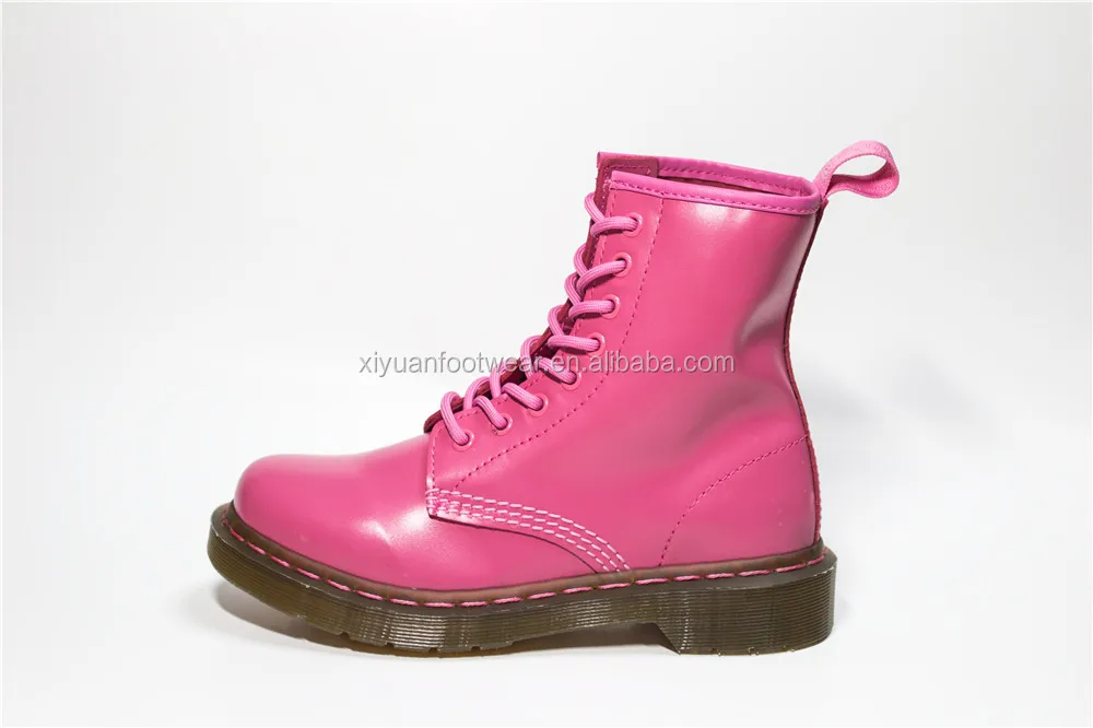 Custom GOODYEAR Women Pink Waxed Leather Lace Up Roman Ankle Boots