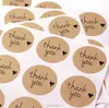 THANK YOU & mini HEART kraft brown labels - 1 inch round Kraft stickers - envelope seals, gift wrapping, packaging