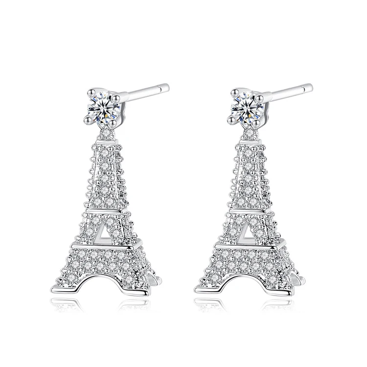 

Fashion Romantic CZ Dangle Earring AAA Cubic Zircon 3D Mini Eiffel Tower Stud Earring For Women Bijoux Jewelry Brincos (KER130), Same as the picture