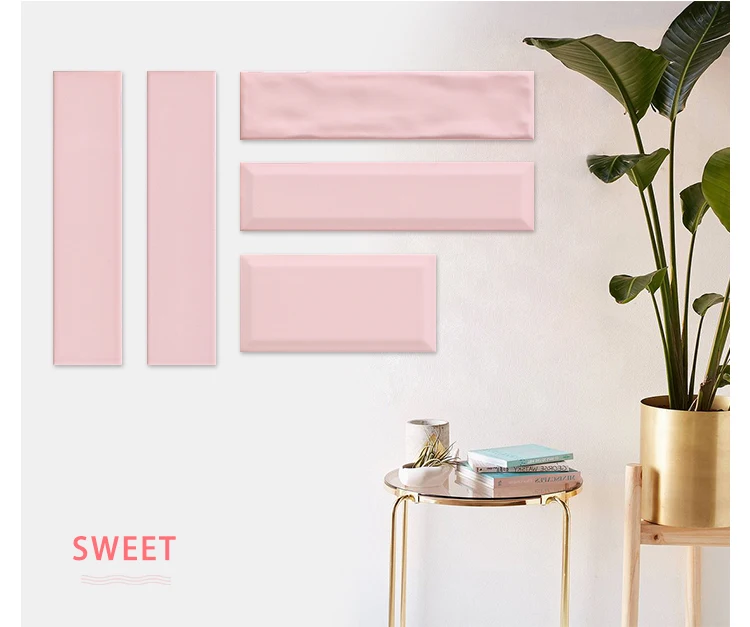 Medici tile 75X300mm 3*12inch pink colour ceramic wall tile  subway tile for bathroom livingroom design
