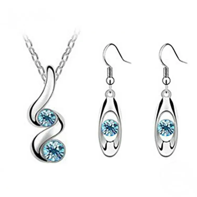 

Romantic Wedding Creative Blue Synthetic Jewelry Set with Necklace Earrings, Picture