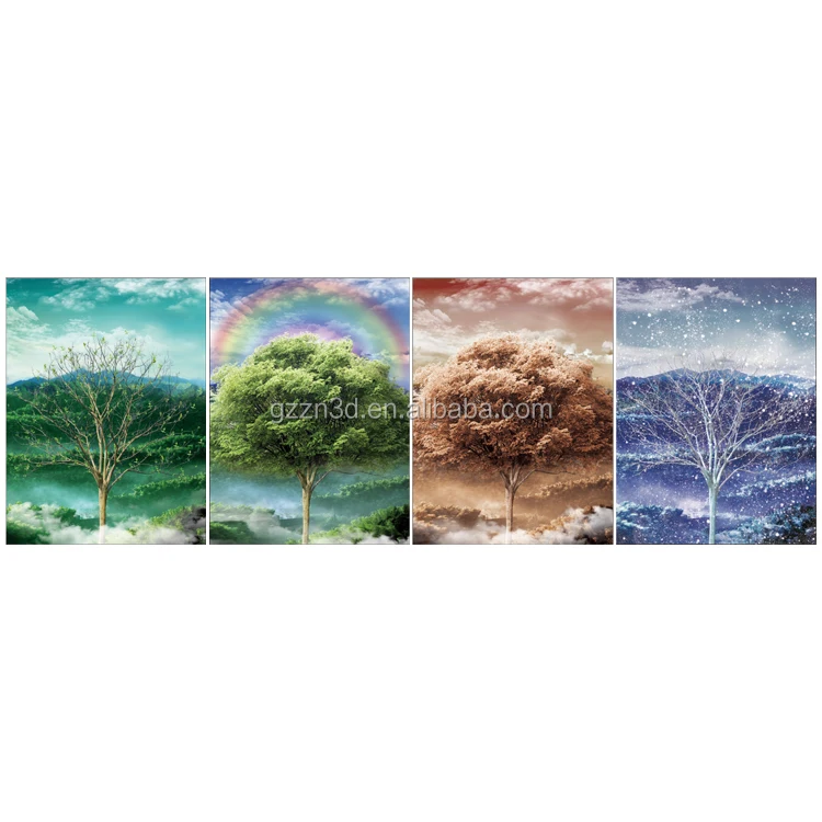 

Wholesale Of 3d Pictures 4 Seasons Tree Art Flip Poster With 30x40cm