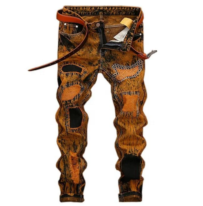 

Men's Jeans Skinny Slim Fit Straight Ripped Distressed Pleated Knee Hole Denim Pants Summer Stretch Pencil Jeans