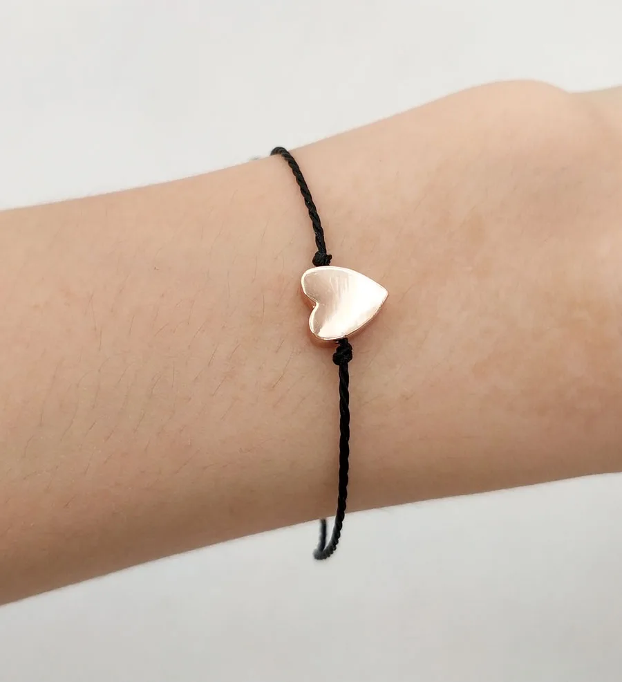 

Simple Black Heart  Charm Bracelet Cord, Can do many color