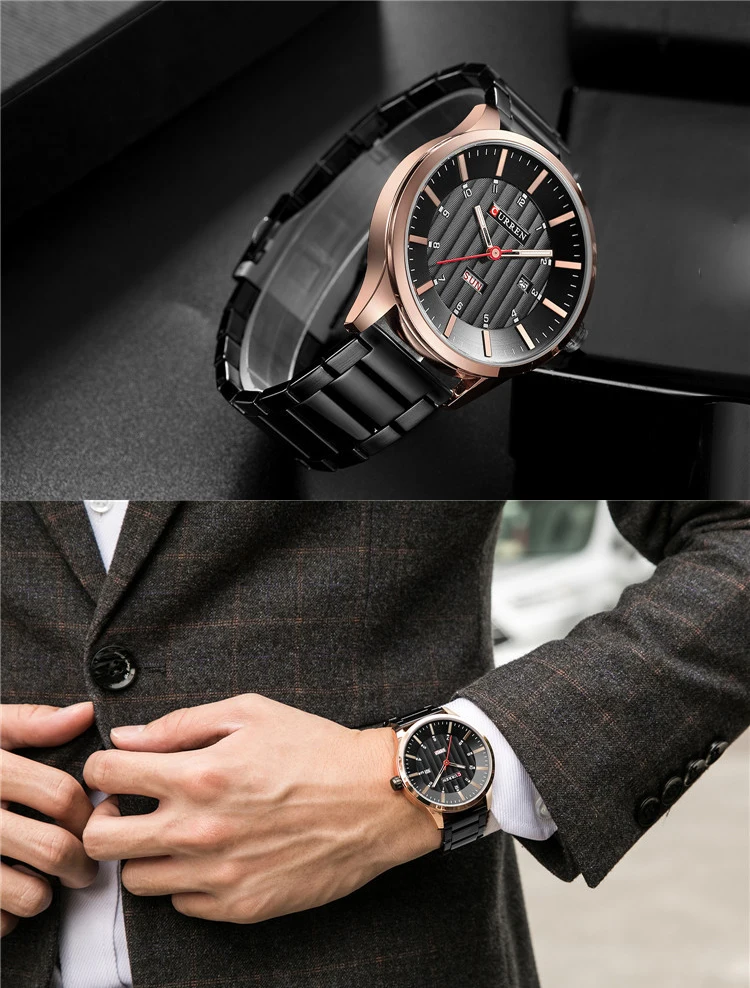 CURREN 8316 new men's fashion brand steel belt week calendar life waterproof sports quartz watch stainless steel men's watch