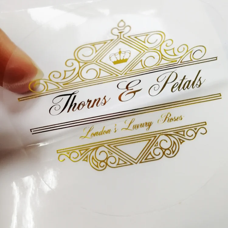 

wholesale customized hot stamping gold foil clear pvc sticker label printing