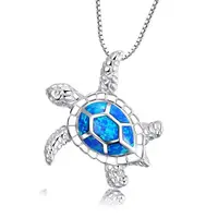 

Australia Blue/White/Green Fire Opal Sea Turtle Pendant Necklace Birthstone Jewelry Birthday Gift