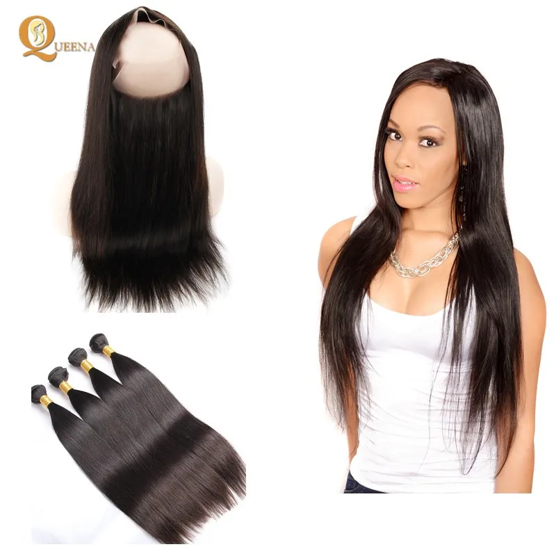 

Free Shipping Straight Brazilian Virgin Hair Bundle With Closure 360 Lace Frontal With Bundles, N/a