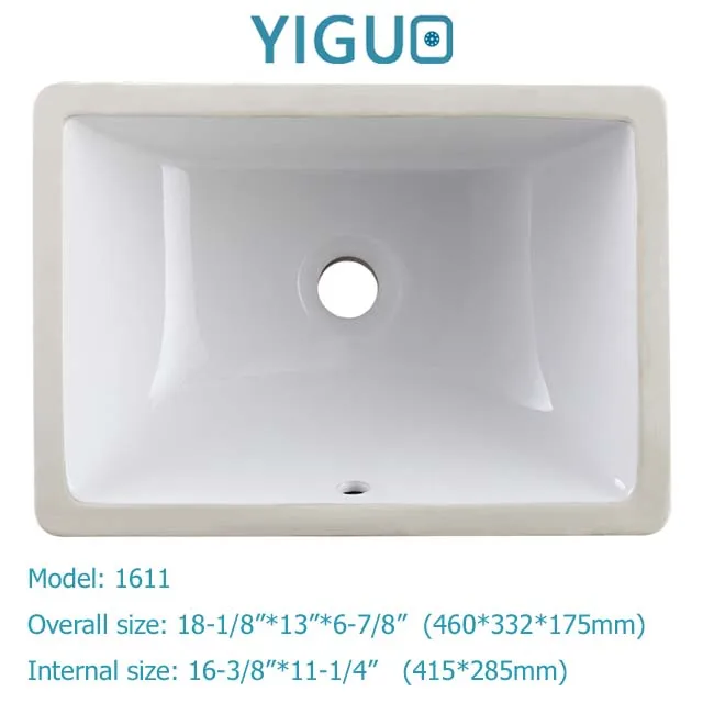 
White colour US design, without faucet feature and rectangle undermount installation type wash basin 2254(1812) 