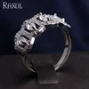 RAKOL 925 silver plated full crystal zircon oval connection engagement bridal chain ring R2047