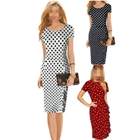 

Women Plaid Dot Print Work dress Stylish Bodycon Office Lady O Neck Short Dress