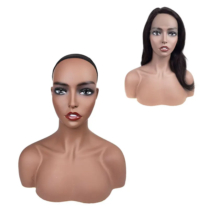 

Wig Display African American Women Black Big Breast Half Body Fashion Female African American Mannequin Head with shoulders