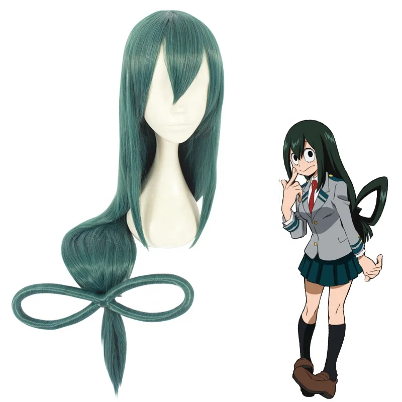 

Wholesale My Hero Academia Wig Cosplay 100cm Long Straight Dark Green Asui Tsuyu Peluca Synthetic Anime Cosplay Wig