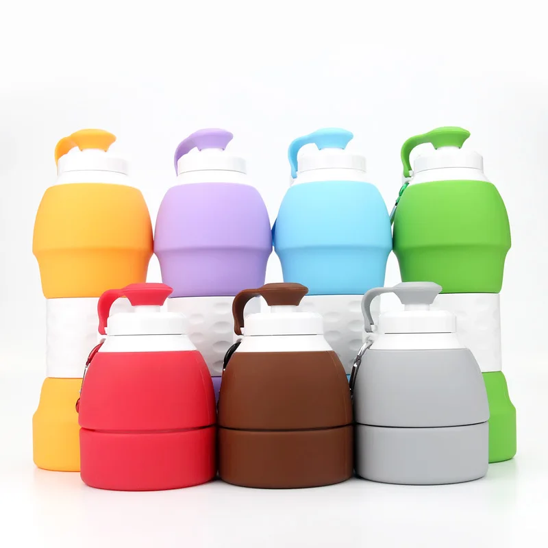 

Factory supply BPA free non-toxic travel outdoor sports folding drinking bottle 580ml foldable silicone water bottle, Blue,red,gree,orange,purple,coffee,gray,