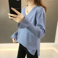 

Fashionable Youbang Brand Princess sleeve v neck women sweater