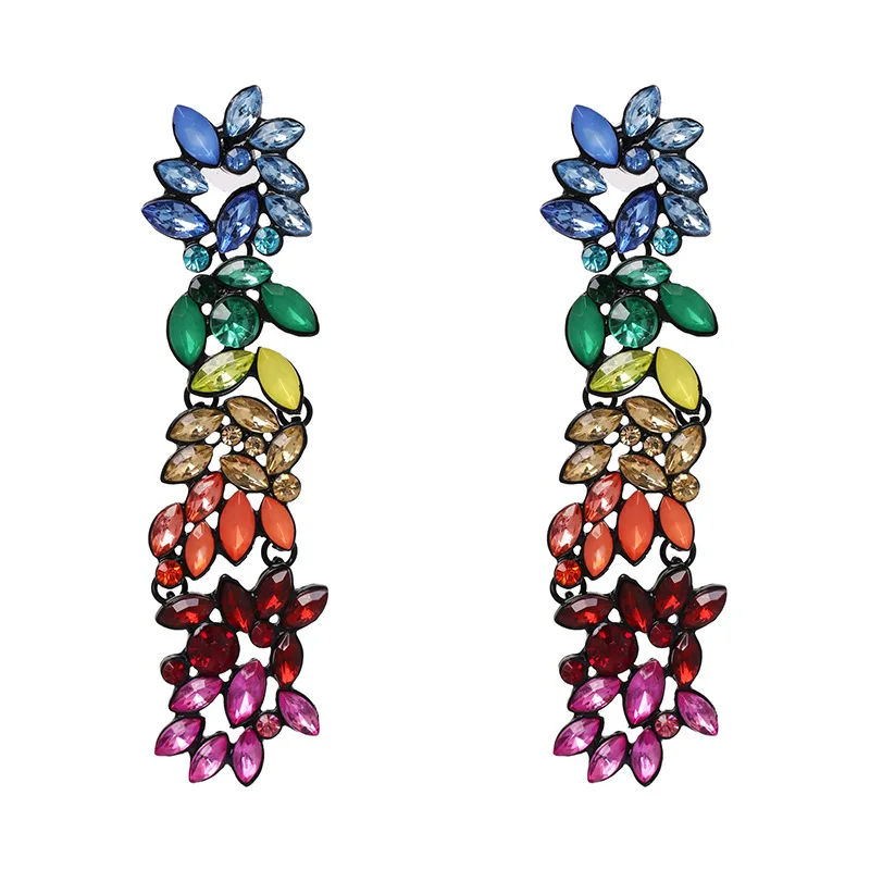 

Classico Jewelry Metal Colorful Diamond Drop Earrings Long Style Multi Color Synthetic Gem Stone Statement Metal Earrings, As picture
