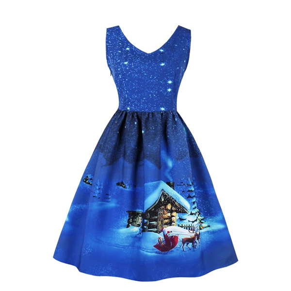 

Women Fashion Dress Summer Print Retro Casual Party Vintage Dresses, Shown