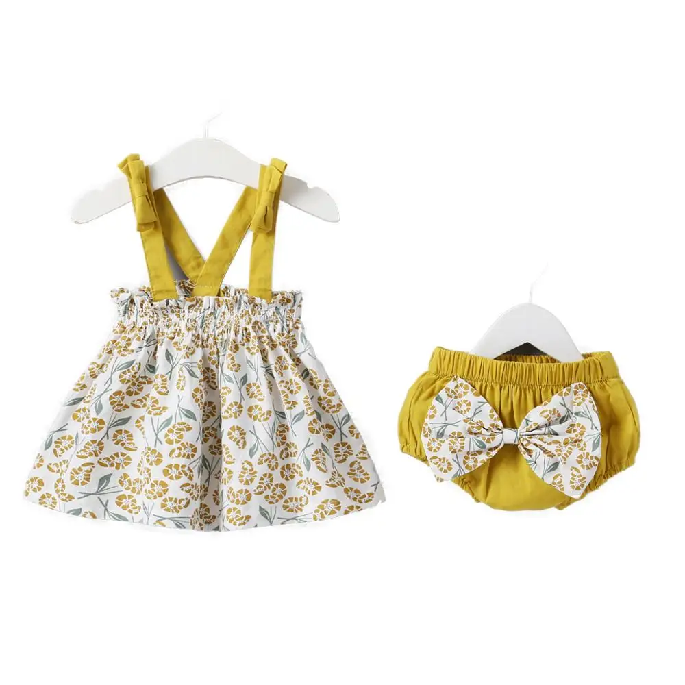 Hot selling 2019 Summer Toddle Clothing Set Baby Girl Dress + Shorts Pants Kids Clothing Sets