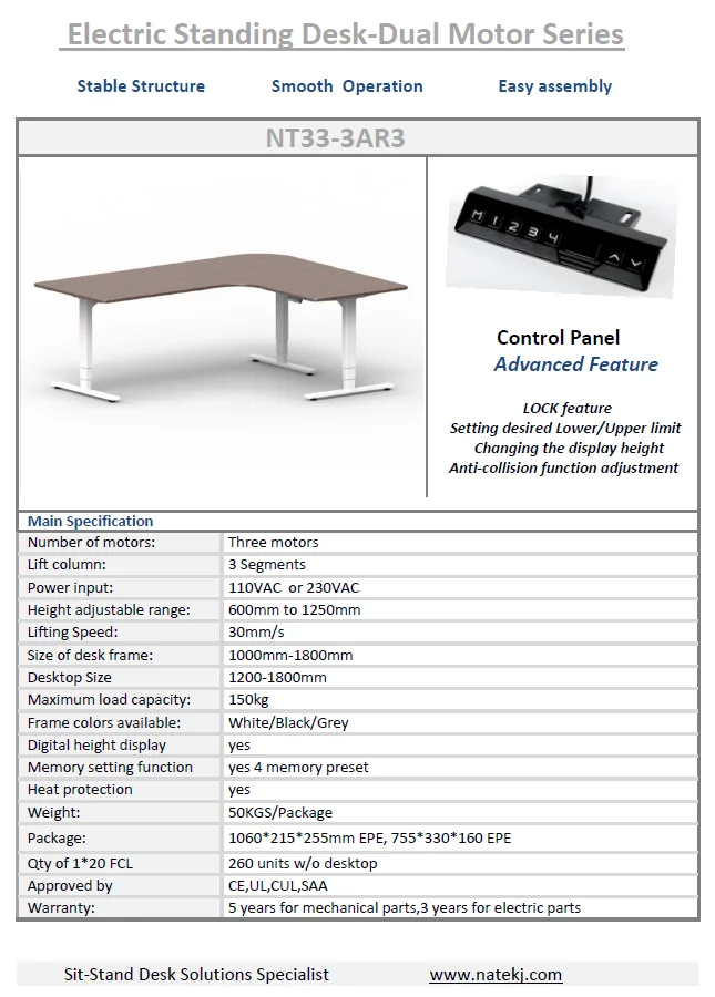 New Style L Shaped Height Adjustable Office Desk View Adjustable