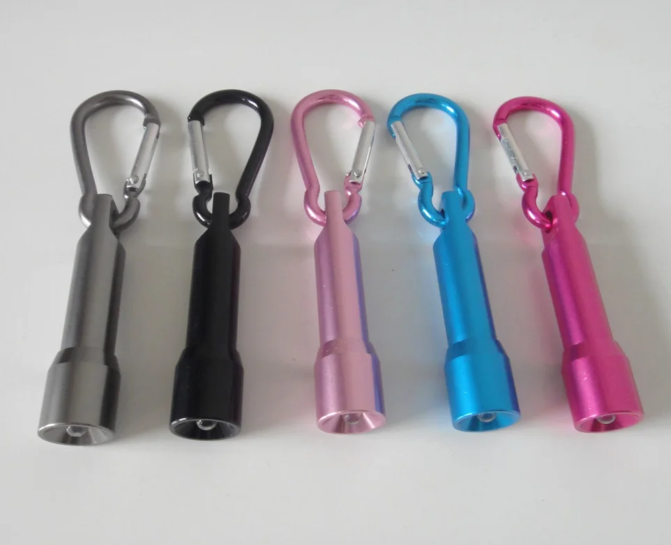 
factory price aluminum mini keychain button batteries promotional 1 led flashlight with carabiner 