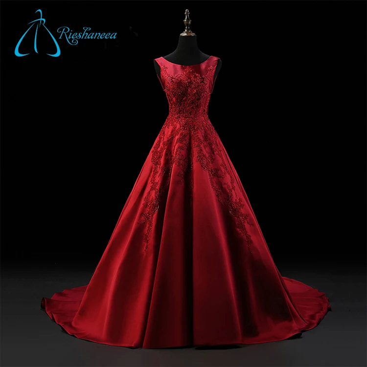 Ball Gowns Satin Sleeveless Princess Chinese Suzhou Red Wedding Dress