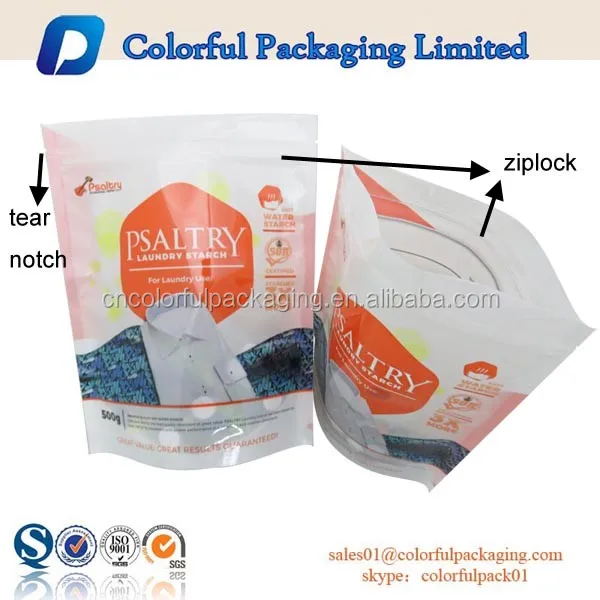 Custom Design Stand Up Plastic Laundry Detergent Washing Powder Bag