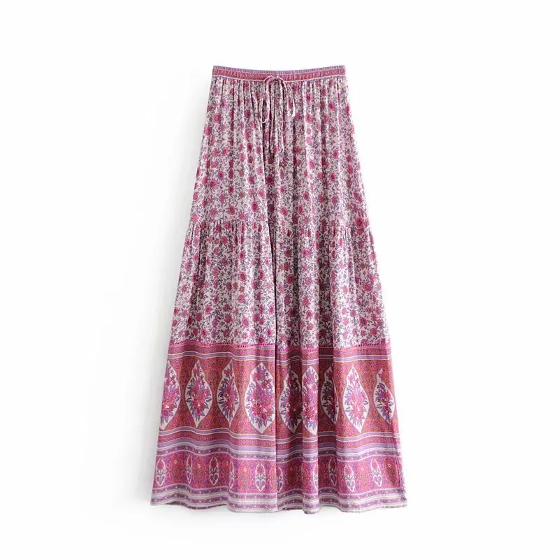 

High quality slim fit women floral print maxi skirt beach fashion skirts