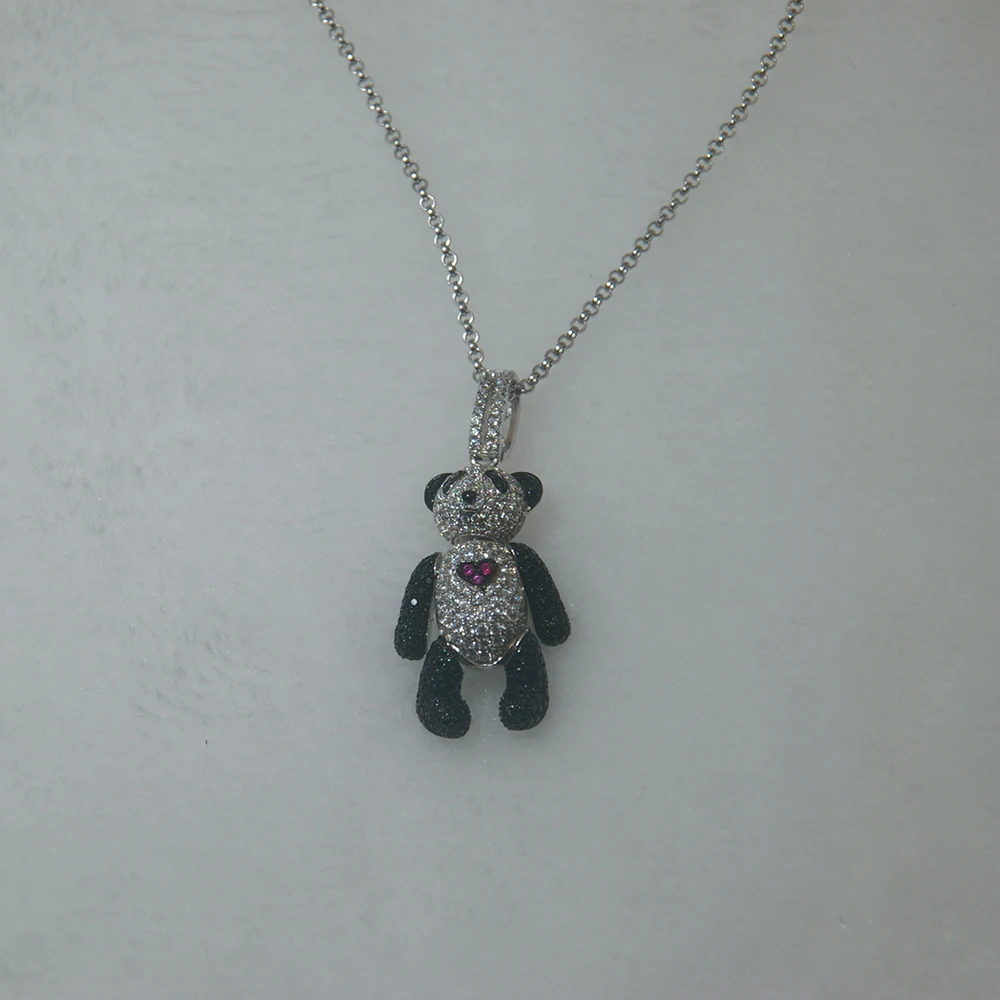 Custom Bear Shape S925 Sterling Silver Pendant Necklace Jewelry