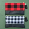 Super Quality Nice-looking Fashion Plaid Pu Leather Canvas Cosmetic Bag With Tassel