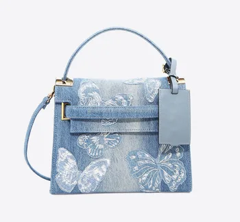 Most Por Brands Fashion Embroidery Erfly Shoulder Design Most Por Brands Fashion Embroidery Erfly Shoulder Design Women Light Blue Handbag Purse Jeans Large Denim