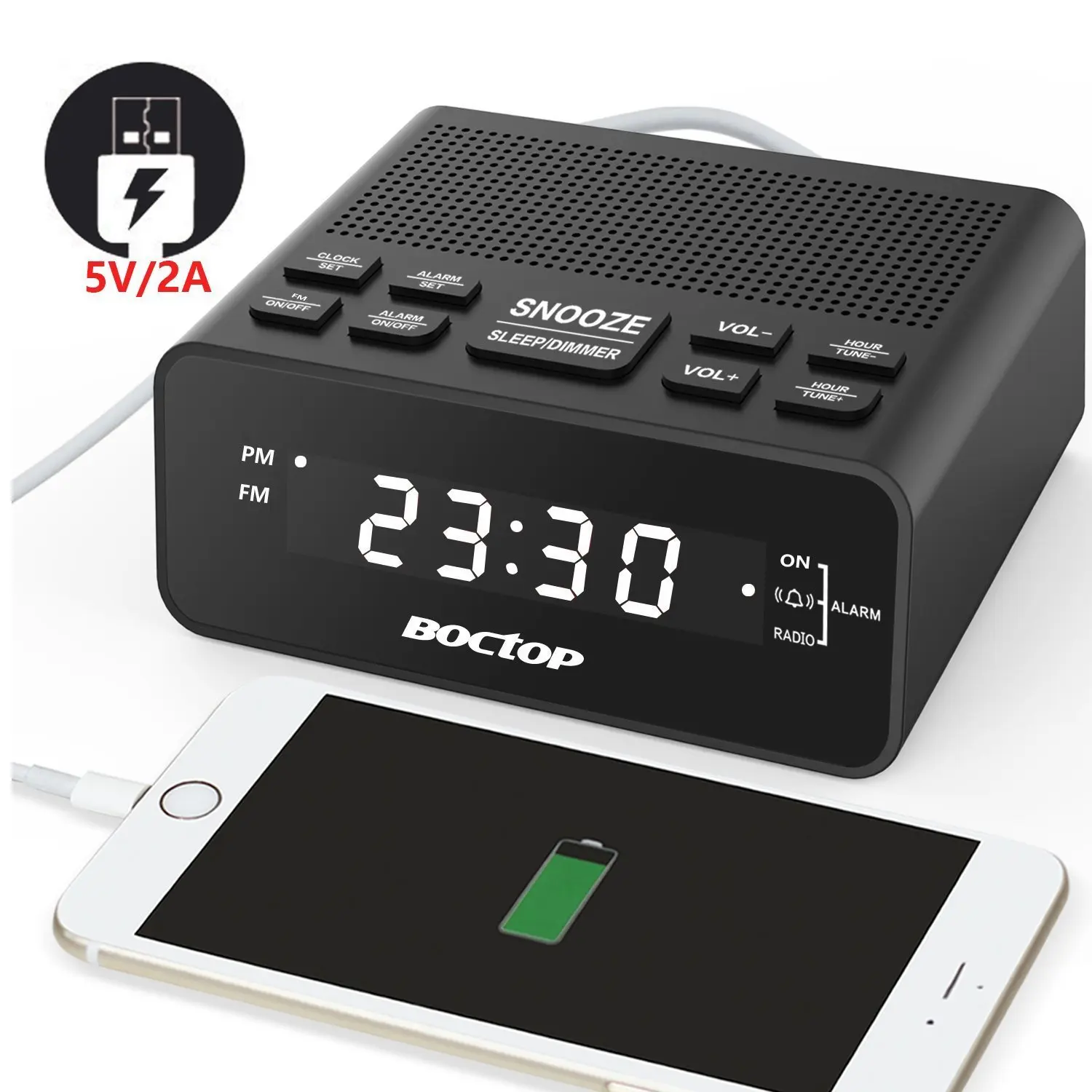 Digital Alarm Clock Radio with AM//FM Radio Dimmer Black-Green Sleep Timer Alarm Clock Snooze and 0.6/” LED Display for Bedrooms
