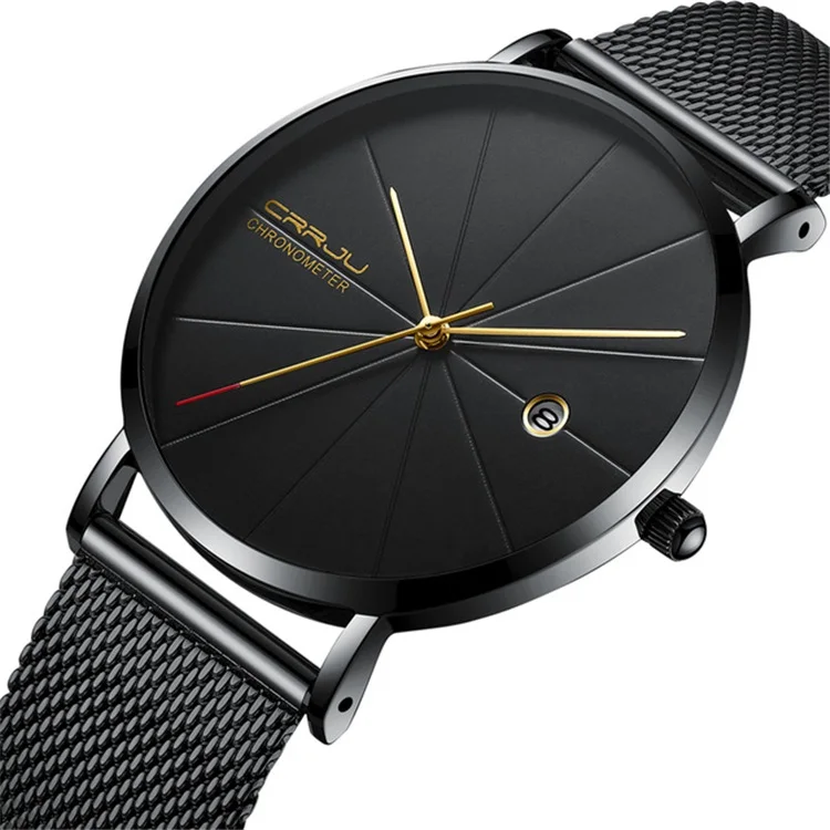 

CRRJU Watch 12 Color 2216 New Mesh Steel Waterproof Luxury Casual Men Watches Fashion Display Date Quartz Wristwatch Clock