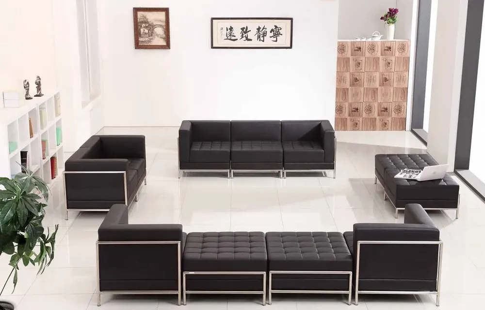 Classical design cheap waiting area sofa with PU cover