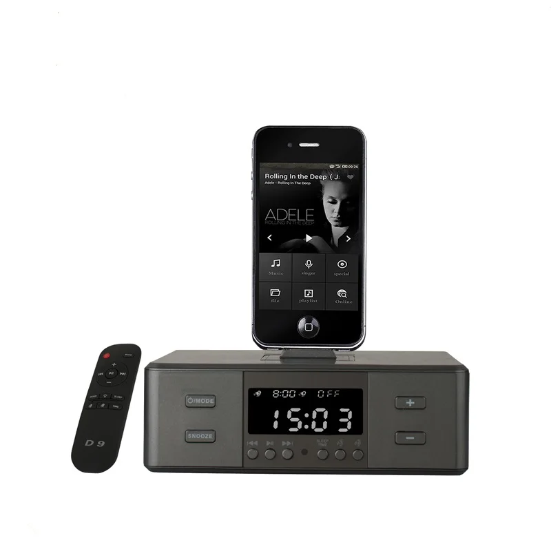 

Portable Docking Station Speaker with Alarm Clock, FM Radio,NFC for all Phone, Black;white