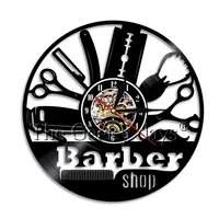 

Barber Shop Logo Vinyl Record Wall Clock Hairdressing Salon Wall Watch Modern Design 3D Wall Clock