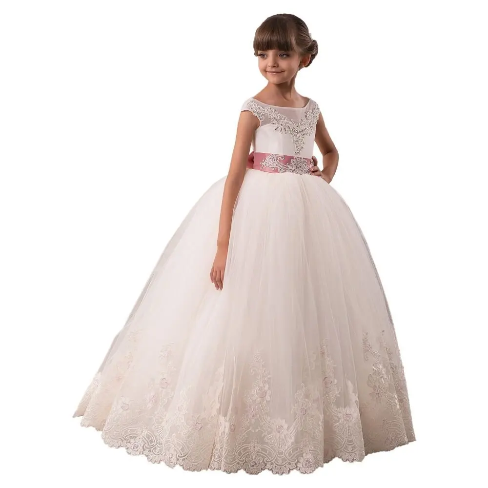 

scoop sleeveless flower girls dresses 2-12years first communion dresses for girls ball gown long prom dress, As the picture