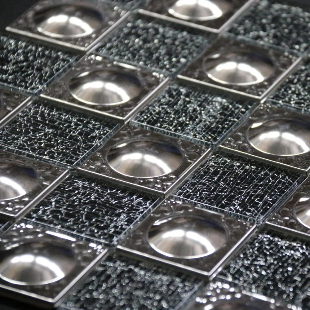 3D shaped sliver stainless steel mix crystal clear glass mosaic tile