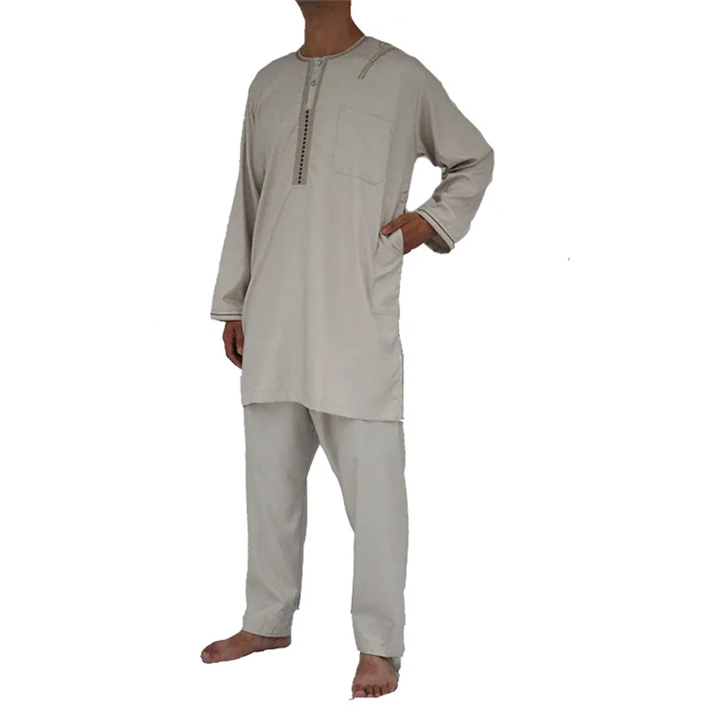 6 Colors Dubai Men Fashion Middle Eastern Tunic Kaftan 2piece Set