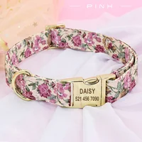 

Berry New Gold Nameplate Buckle Nylon Lining Printed Cloth Dog Collar De Perro For Dogs Pets