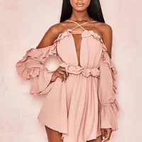 

Pink Off Shoulder Chiffon Summer Dress Women Strapless Ruffles Pleated Short Beach Dress Holiday Boho Dress Casual Vestidos