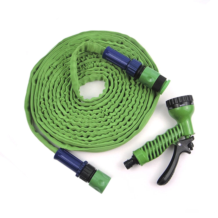 Green Fabric Flat Garden Hose With 7 Function Spray Nozzle - Buy Pvc ...